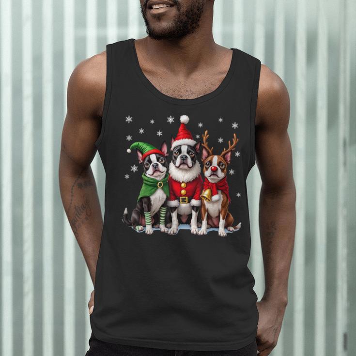 Boston Terrier Christmas Dogs Santa Reindeer Elf Men Tank Top, novelty gifts, funny gifts