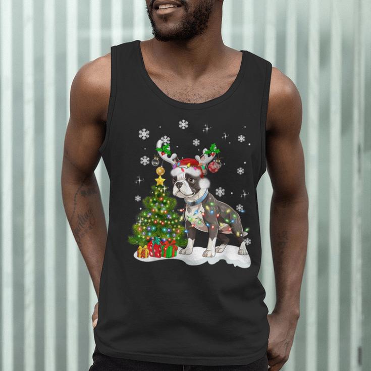 Boston Terrier Christmas Tree Lights Santa Hat Men Tank Top, novelty gifts, funny gifts