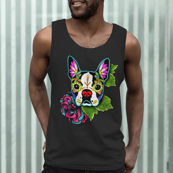 Boston Terrier In Day Of The Dead Sugar Skull Dog Men Tank Top, novelty gifts, funny gifts