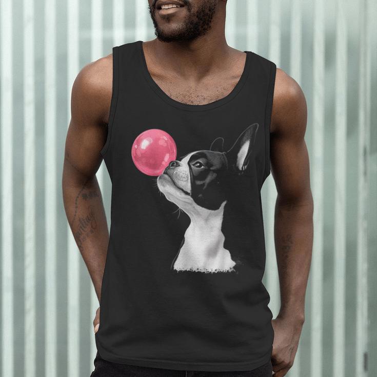 Boston Terrier Dog Blowing Chewing Bubble Gum Pink Men Tank Top, novelty gifts, funny gifts