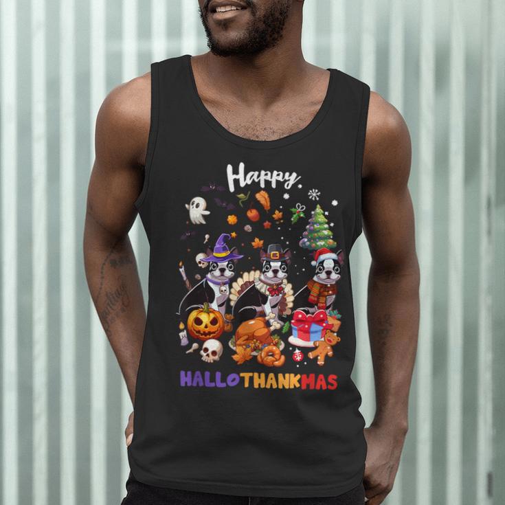 Boston Terrier Dog Christmas Happy Hallothankmas Halloween For Men Women Kids Men Tank Top, novelty gifts, funny gifts