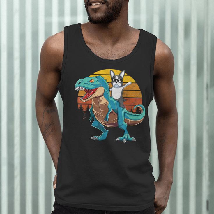 Boston Terrier Dog Riding Dinosaur T Rex Boys Men Tank Top, novelty gifts, funny gifts