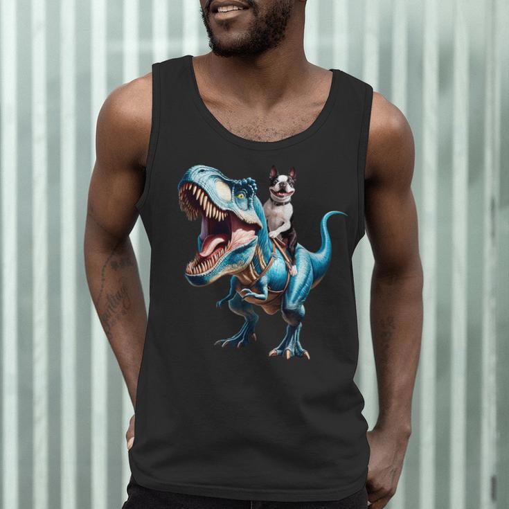 Boston Terrier Riding T-Rex Dinosaur Dog Lover Men Tank Top, novelty gifts, funny gifts