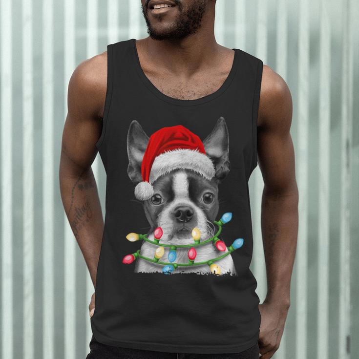 Boston Terrier Santa Christmas Tree Lights Xmas Boys Men Dog Men Tank Top, novelty gifts, funny gifts