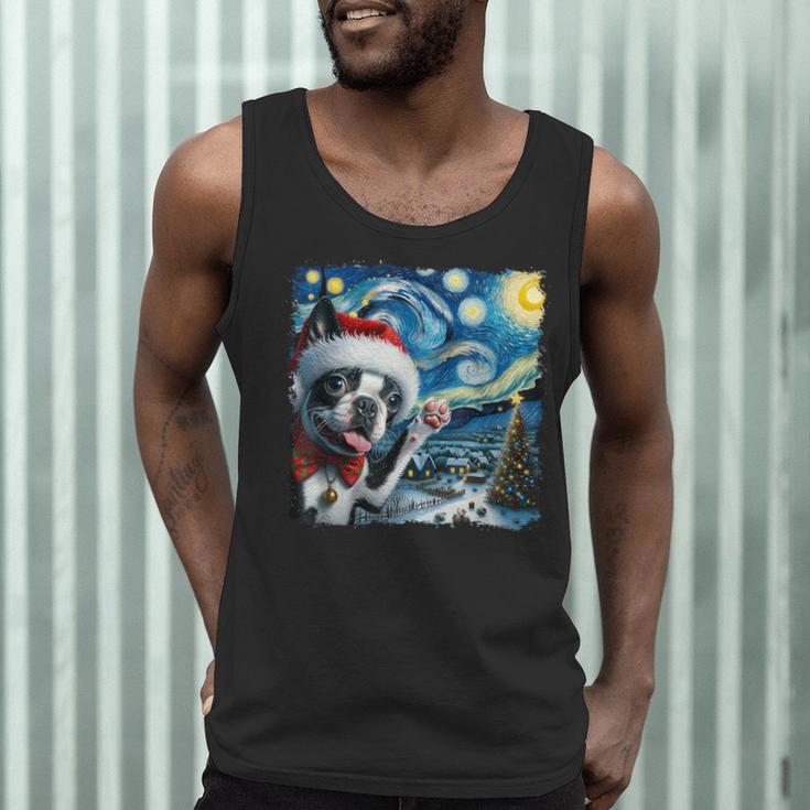 Boston Terrier Santa Starry Night Van Gogh Christmas Dog Men Women Kids Men Tank Top, novelty gifts, funny gifts