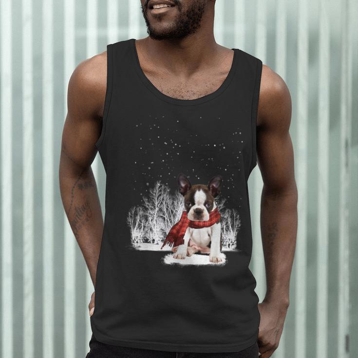 Boston Terrier In The Snow Merry Christmas Winter Men Tank Top, novelty gifts, funny gifts