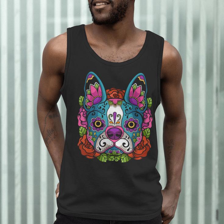 Boston Terrier Sugar Skull Dog Day Of The Dead Men Tank Top, novelty gifts, funny gifts