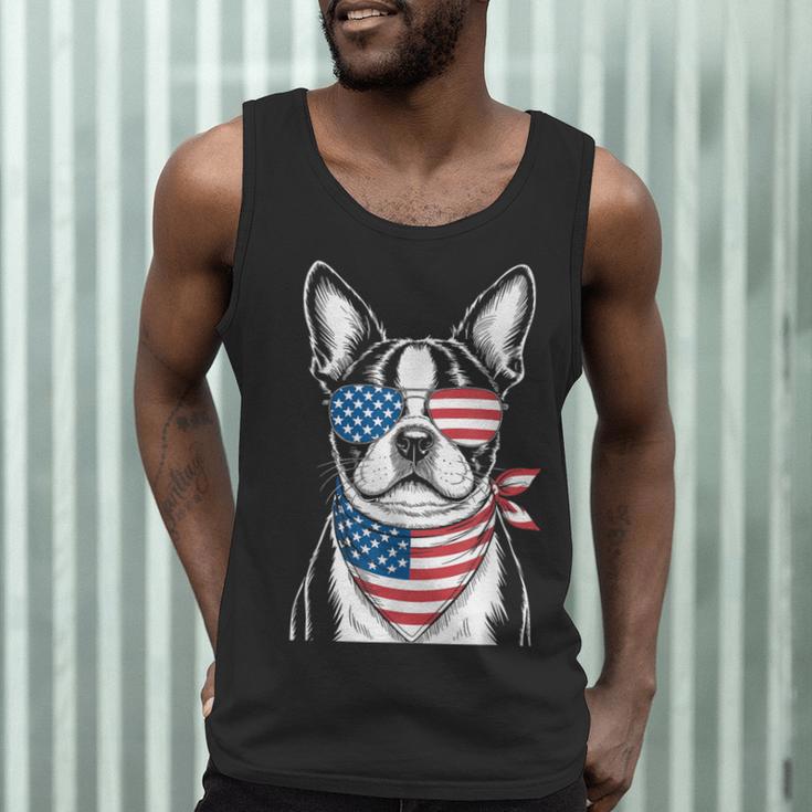 Boston Terrier USA Flag Sunglasses Patriotic 4th Of July Men Tank Top, novelty gifts, funny gifts