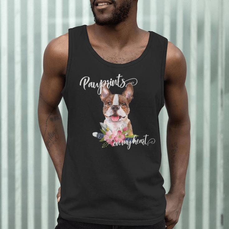 Brown Boston Terrier With Flowers And Feathers Men Tank Top, novelty gifts, funny gifts