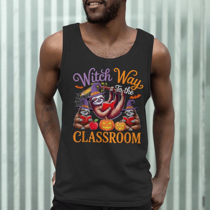 Way To Classroom Halloween Witch Three Cute Sloths Teacher Men Tank Top, novelty gifts, funny gifts