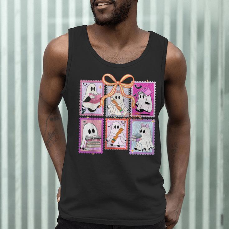 Coquette Bow Spooky Teacher Ghost Halloween Trick Or Teach Men Tank Top, novelty gifts, funny gifts