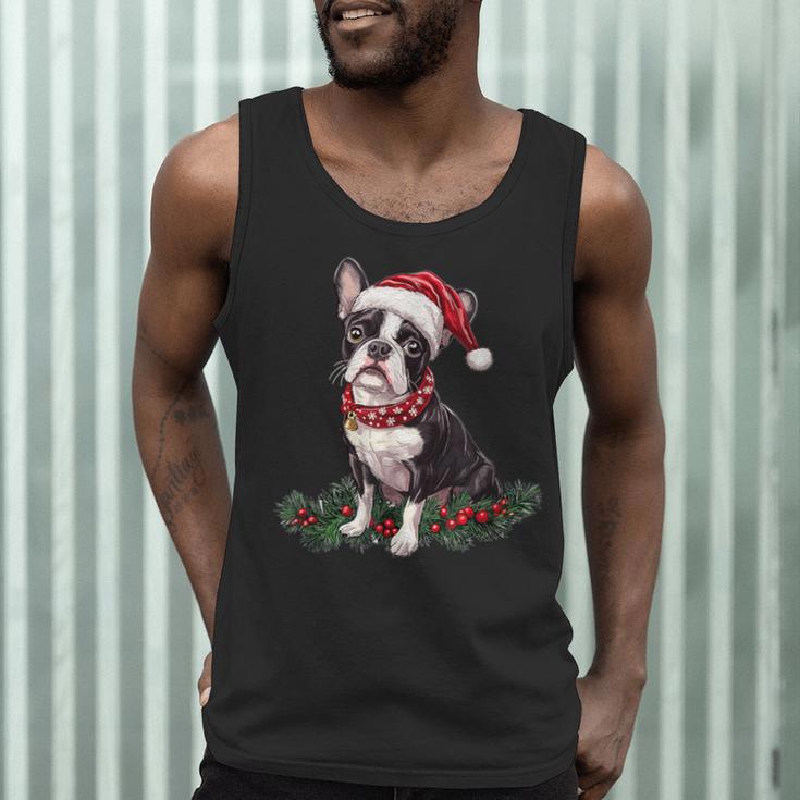 Cute Boston Terrier Dog Christmas Merry X-Mas Graphic Men Tank Top, novelty gifts, funny gifts
