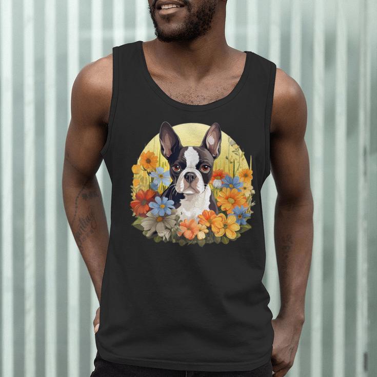 Cute Boston Terrier Spring Flower Garden Colorful Puppy Dog Men Tank Top, novelty gifts, funny gifts