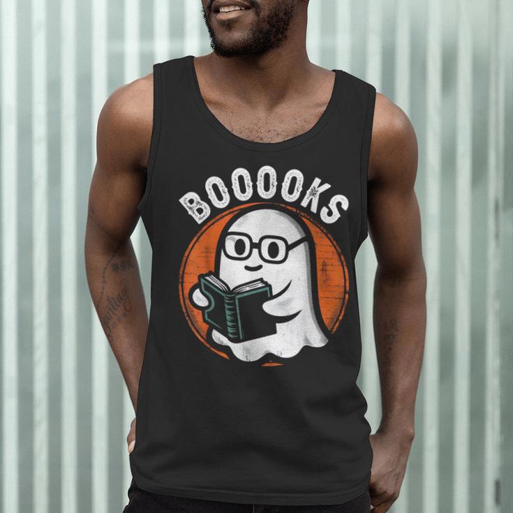 Cute Ghost Book Reading Books Lover Retro Halloween Teacher Men Tank Top, novelty gifts, funny gifts