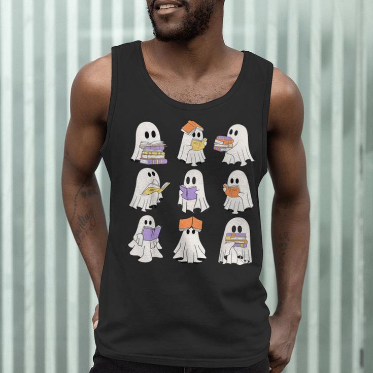 Cute Ghost Reading Books Teacher Halloween Reading Men Women Kids Men Tank Top, novelty gifts, funny gifts