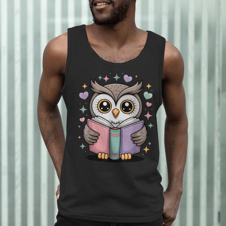 Cute Reading Owl Book Lover Teacher Librarian Bookworm Men Tank Top, novelty gifts, funny gifts