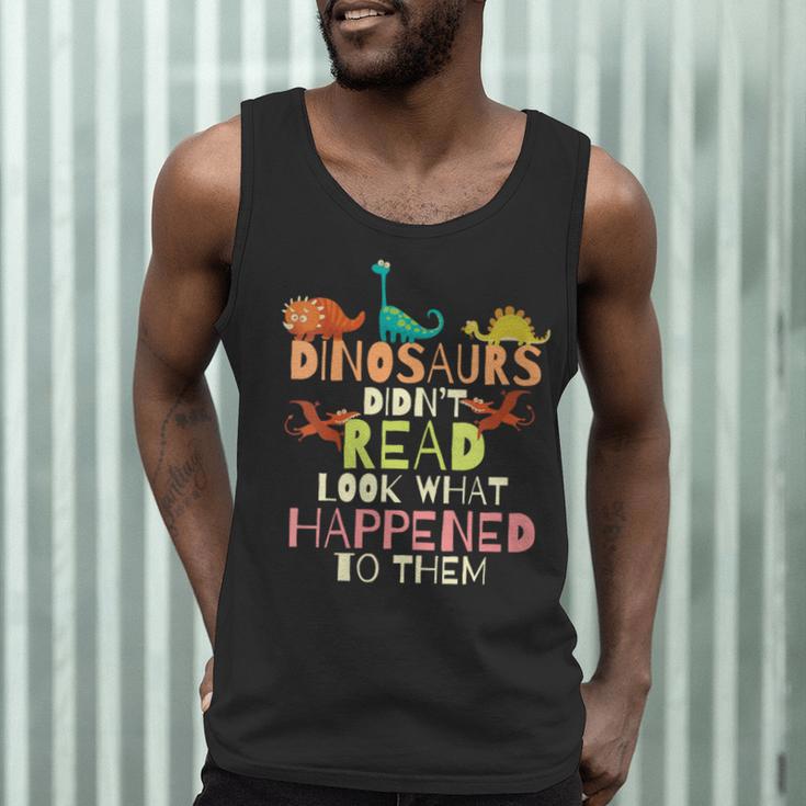 Dinosaurs Didnt Read Look What Happened To Them Teacher Men Tank Top, novelty gifts, funny gifts Dinosaurs Didnt Read Look What Happened To Them Teacher Men Tank Top, novelty gifts, funny gifts