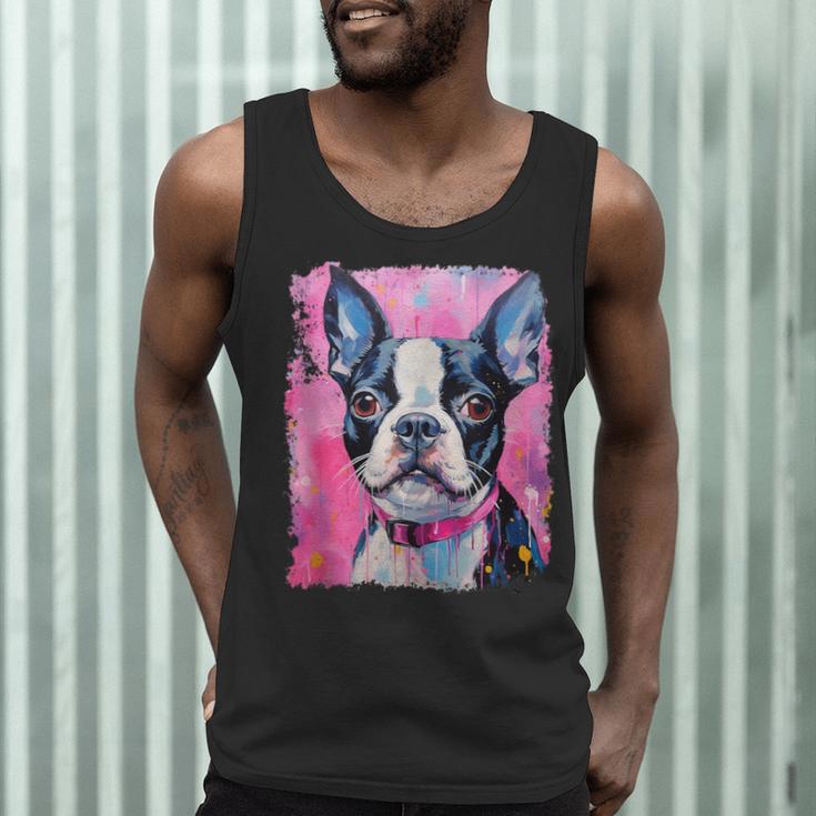 Dog Pink Boston Terrier Men Tank Top, novelty gifts, funny gifts