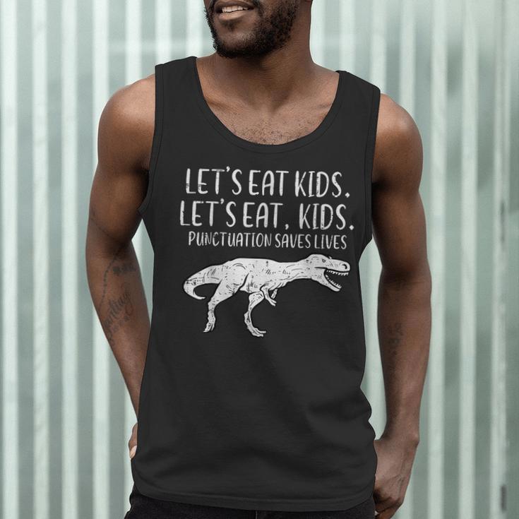 Lets Eat Kids Punctuation Saves Lives Dino Teacher Men Men Tank Top, novelty gifts, funny gifts Lets Eat Kids Punctuation Saves Lives Dino Teacher Men Men Tank Top, novelty gifts, funny gifts