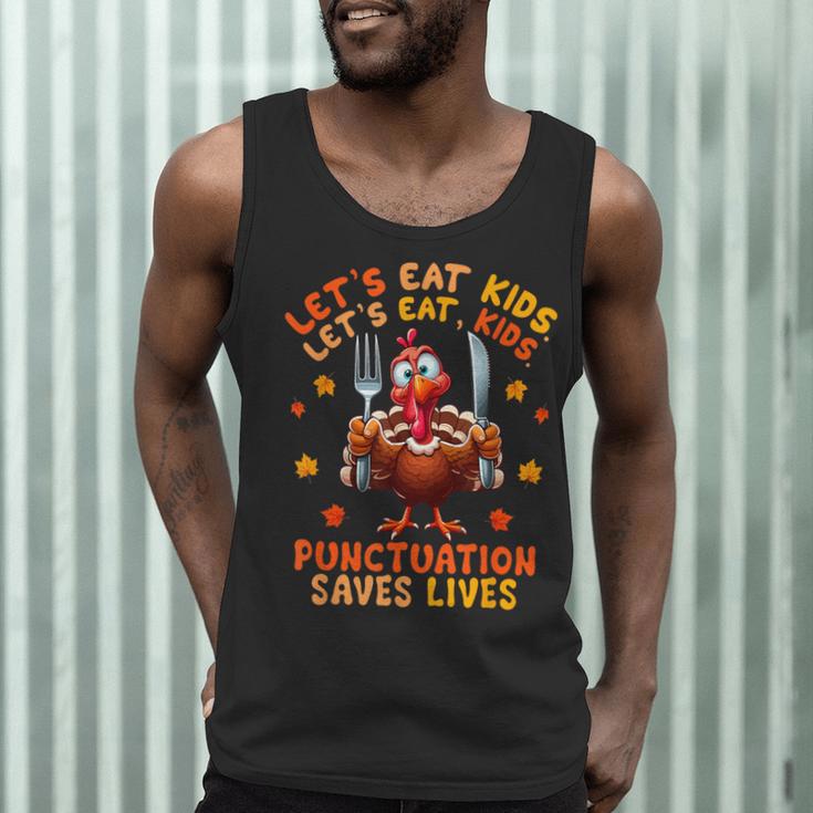 Eat Kids Punctuation Saves Lives Thanksgiving Turkey Teacher Men Tank Top, novelty gifts, funny gifts