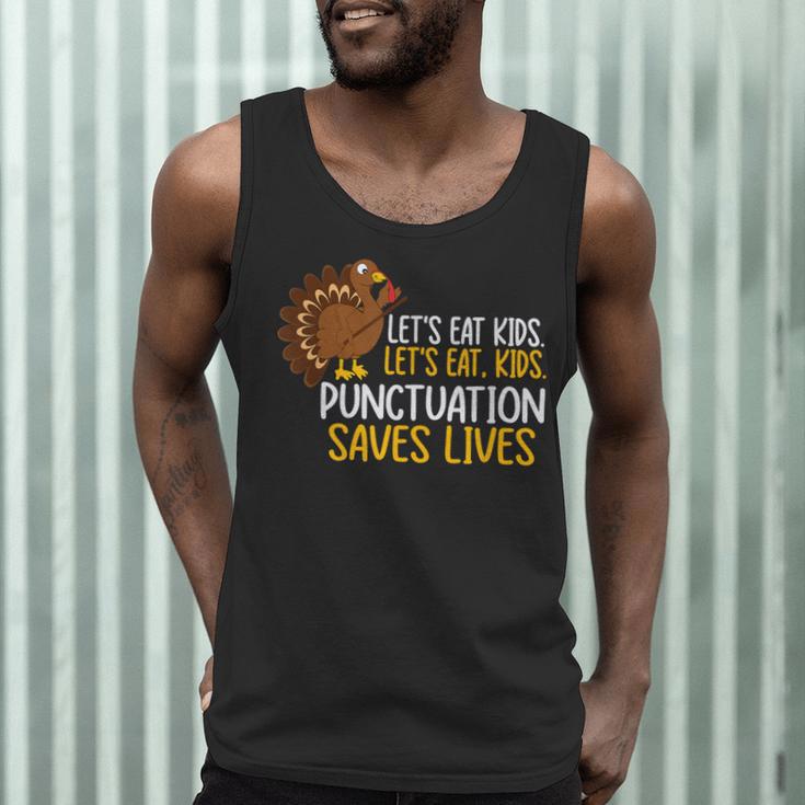 Lets Eat Kids Punctuation Turkey Thanksgiving Teacher Men Tank Top, novelty gifts, funny gifts