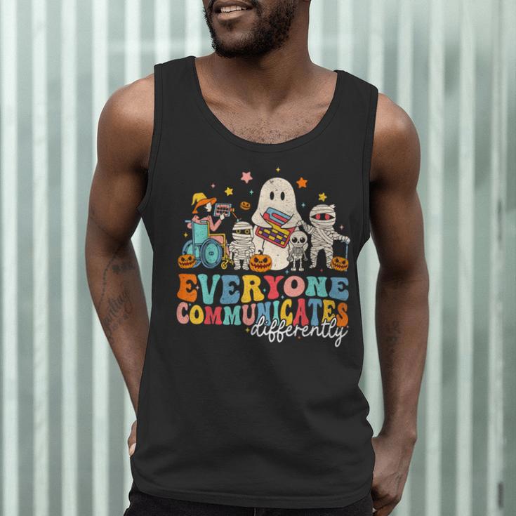 Everyone Communicates Differently Halloween SLP Sped Teacher Men Tank Top, novelty gifts, funny gifts