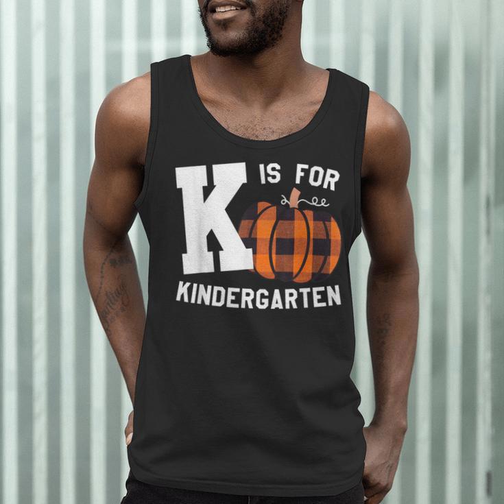 Fall Kindergarten Teacher K Is For Buffalo Plaid Pumpkin Men Tank Top, novelty gifts, funny gifts Fall Kindergarten Teacher K Is For Buffalo Plaid Pumpkin Men Tank Top, novelty gifts, funny gifts