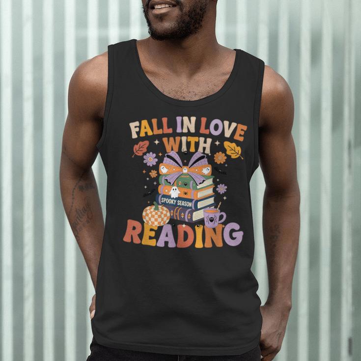 Fall In Love With Reading Halloween Stack Of Book Teacher Men Tank Top, novelty gifts, funny gifts Fall In Love With Reading Halloween Stack Of Book Teacher Men Tank Top, novelty gifts, funny gifts