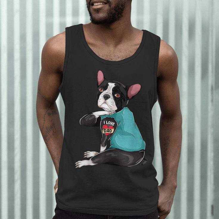 Father's Day Gift Dog Dad Boston Terrier i Love Dad Tattoo Men Tank Top, novelty gifts, funny gifts