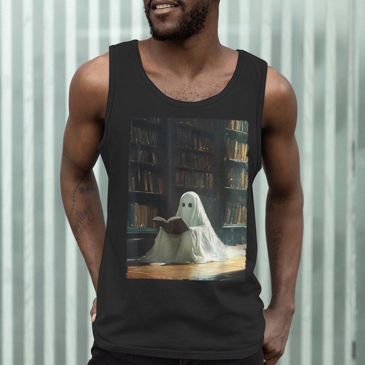 Ghost Library Halloween Book Reading Books Lover Teacher Men Tank Top, novelty gifts, funny gifts