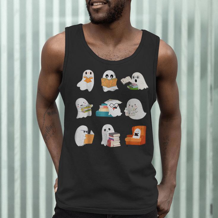 Ghost Reading Teacher Halloween Librarian Book Lover School Men Tank Top, novelty gifts, funny gifts