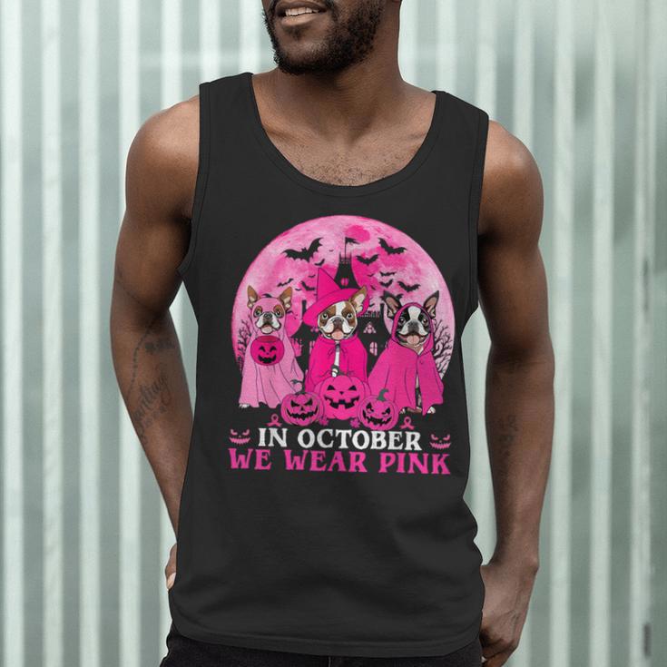 Ghost And Witch Boston Terrier Dog In October We Wear Pink Men Tank Top, novelty gifts, funny gifts
