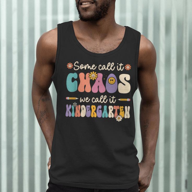 Groovy Some Call It Chaos We Call It Kindergarten Teacher Men Tank Top, novelty gifts, funny gifts Groovy Some Call It Chaos We Call It Kindergarten Teacher Men Tank Top, novelty gifts, funny gifts