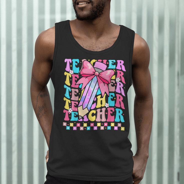 Groovy Teacher Cute Coquette Bow Flower Retro Back To School Men Tank Top, novelty gifts, funny gifts Groovy Teacher Cute Coquette Bow Flower Retro Back To School Men Tank Top, novelty gifts, funny gifts