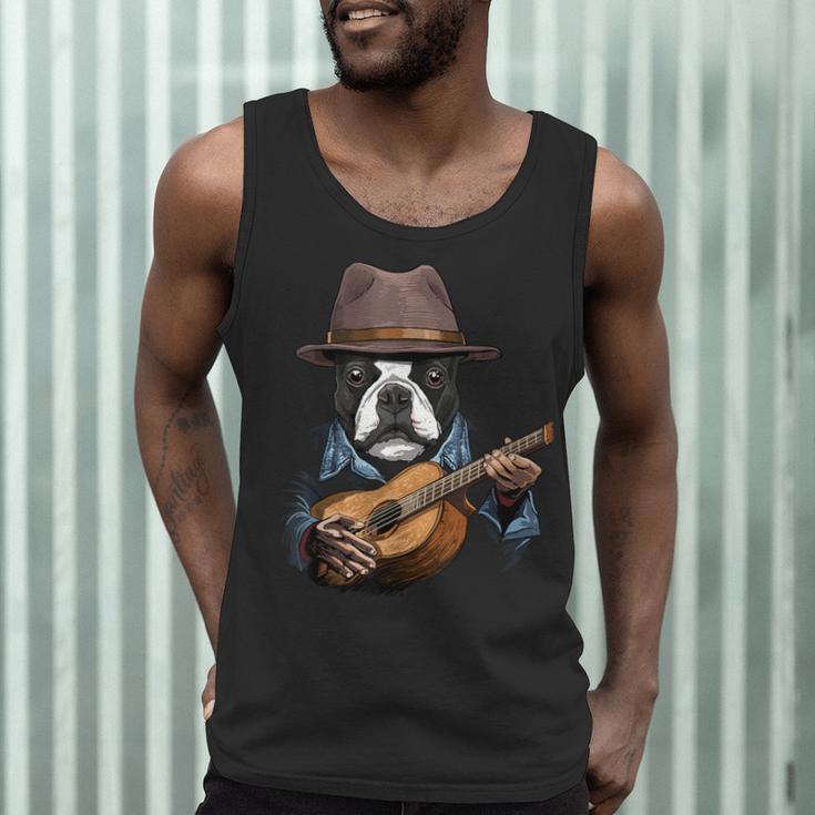 Guitar Shirt Boston Terrier Dog Playing Acoustic Guitar Men Tank Top, novelty gifts, funny gifts