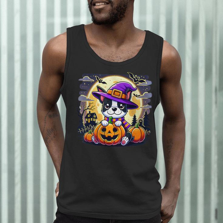 Halloween Boston Terrier Dog Breed With Jack O' Lantern Art Men Tank Top, novelty gifts, funny gifts