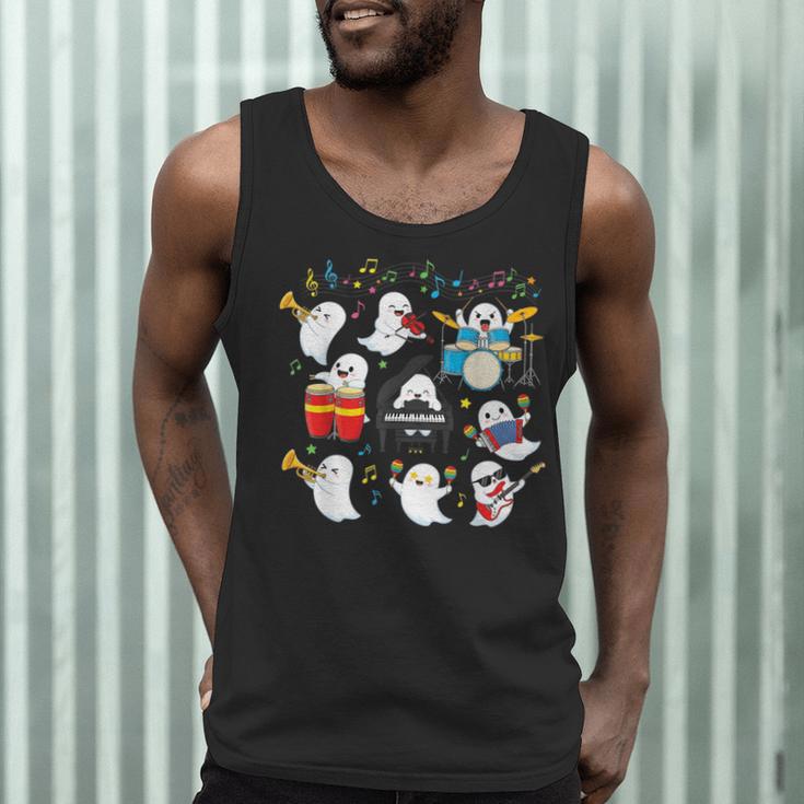 Halloween Music Teacher Ghost Playing Musical Instruments Men Tank Top, novelty gifts, funny gifts