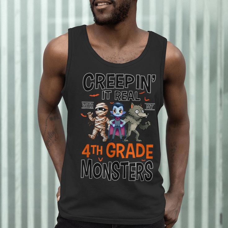 Halloween Teacher Creepin It Real With My 4th Grade Monsters Men Tank Top, novelty gifts, funny gifts Halloween Teacher Creepin It Real With My 4th Grade Monsters Men Tank Top, novelty gifts, funny gifts