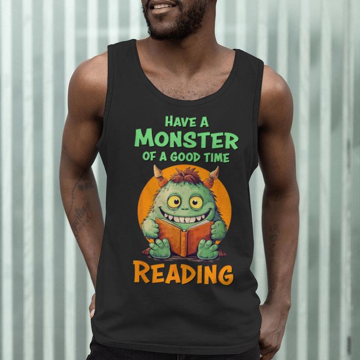 Halloween Teacher Librarian Monster Reading Books Men Women Kids Men Tank Top, novelty gifts, funny gifts