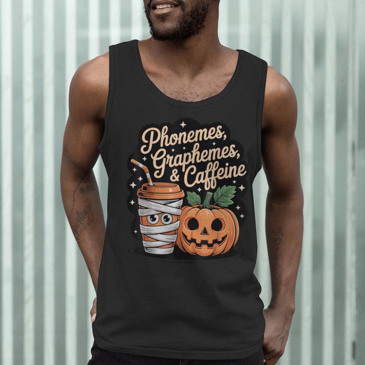 Halloween Teacher Phonemes Graphemes Caffeine Coffee Lover Men Tank Top, novelty gifts, funny gifts Halloween Teacher Phonemes Graphemes Caffeine Coffee Lover Men Tank Top, novelty gifts, funny gifts