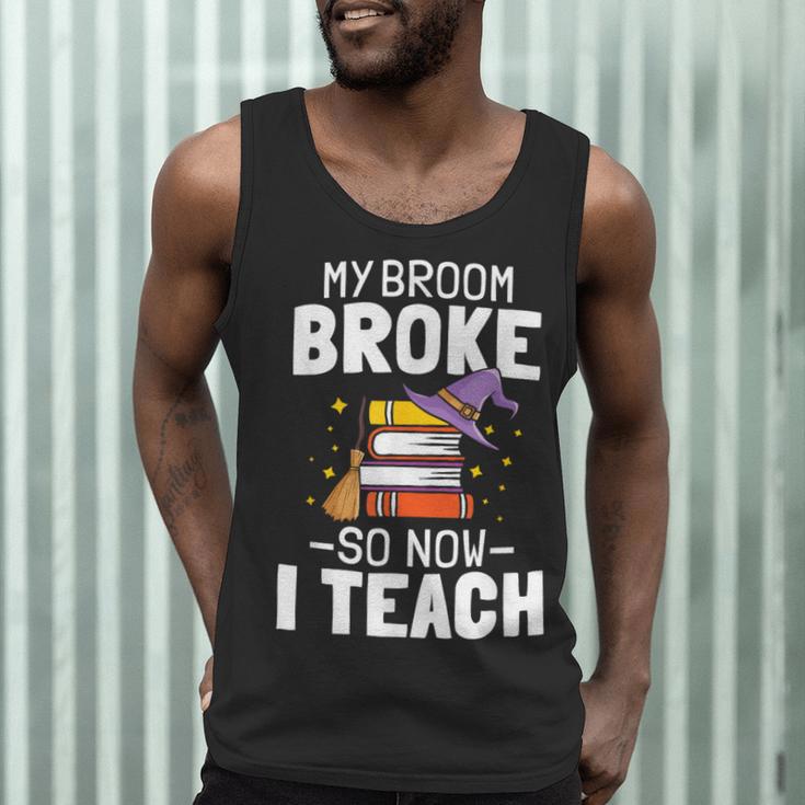 Halloween Teacher Tee My Broom Broke So Now I Teach Men Tank Top, novelty gifts, funny gifts