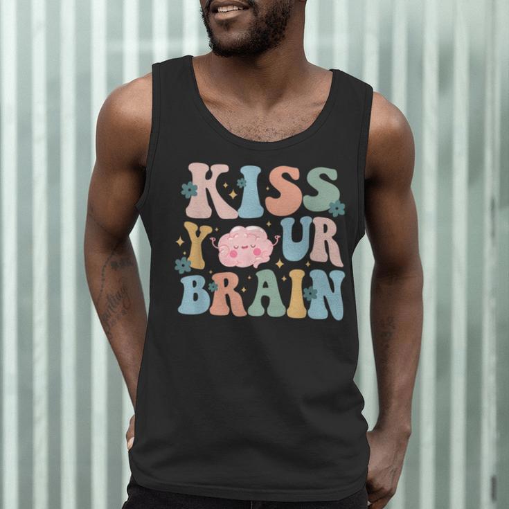 Kiss Your Brain Teacher Inspire Educate Groovy Retro Vintage Men Tank Top, novelty gifts, funny gifts
