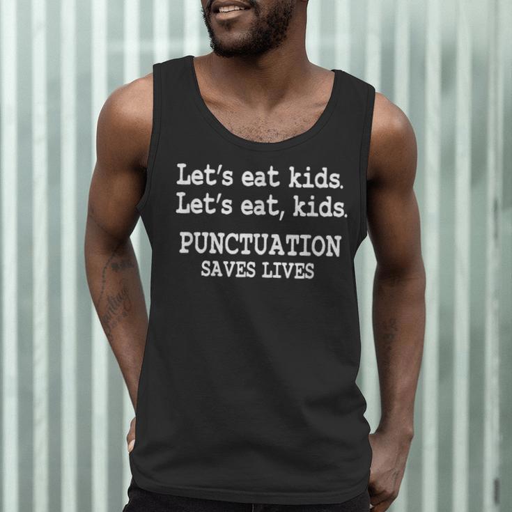 Let's Eat Kids Punctuation Saves Lives Teacher Men Tank Top, novelty gifts, funny gifts