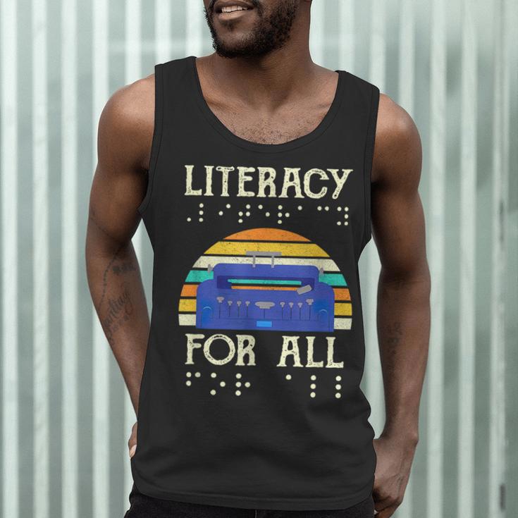 Literacy For All Visually Impaired Braille Teacher The Blind Men Tank Top, novelty gifts, funny gifts Literacy For All Visually Impaired Braille Teacher The Blind Men Tank Top, novelty gifts, funny gifts