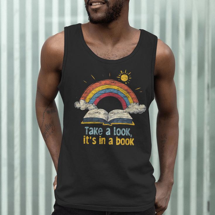 Take a Look It's In a Book Vintage Reading Teacher Rainbow Men Tank Top, novelty gifts, funny gifts Take a Look It's In a Book Vintage Reading Teacher Rainbow Men Tank Top, novelty gifts, funny gifts