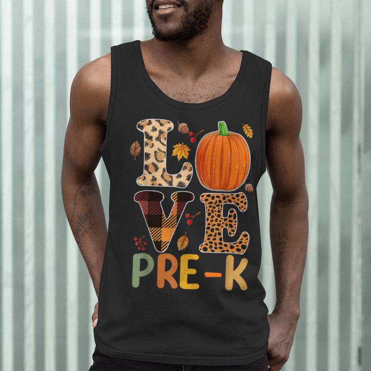Love Pre-k Teacher Shirts Autumn Fall Pumpkin Fall Leopard Men Tank Top, novelty gifts, funny gifts