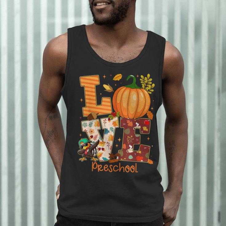 Love Preschool Teacher Turkey Thanksgiving Autumn Fall Men Tank Top, novelty gifts, funny gifts