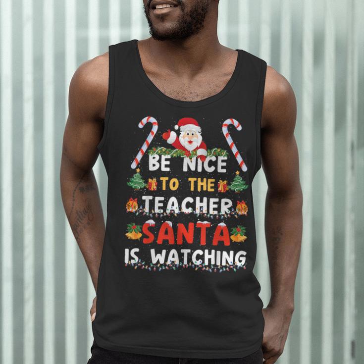 Be Nice To The Teacher Santa Is Watching Christmas Men Tank Top, novelty gifts, funny gifts