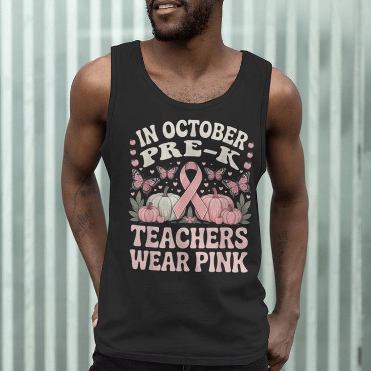 In October Pre-K Teachers Wear Pink Ribbon Breast Cancer Men Tank Top, novelty gifts, funny gifts