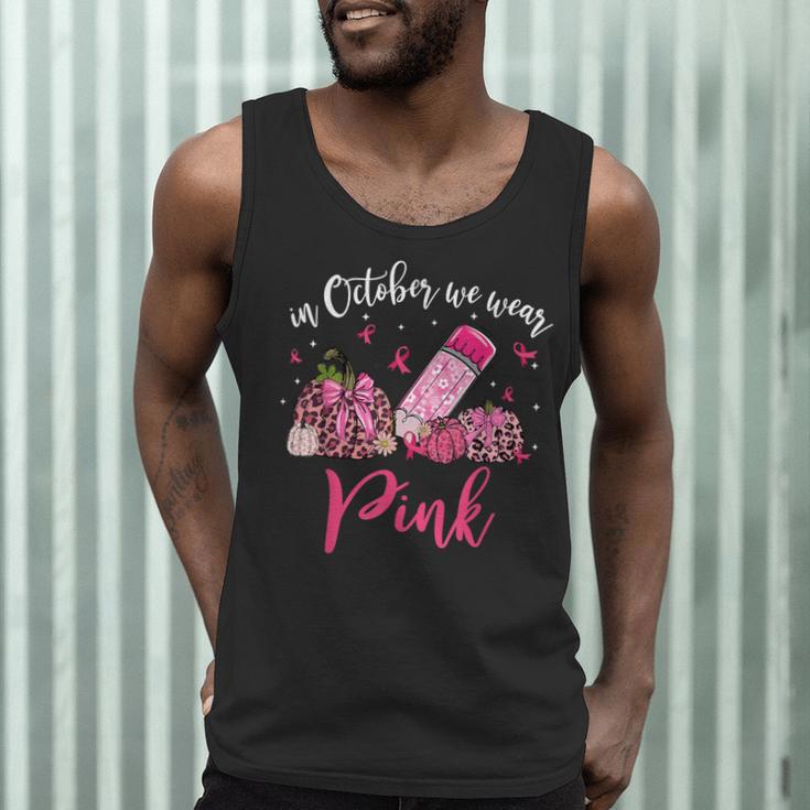 In October We Wear Pink Apple Teacher Daisy Breast Cancer Men Tank Top, novelty gifts, funny gifts